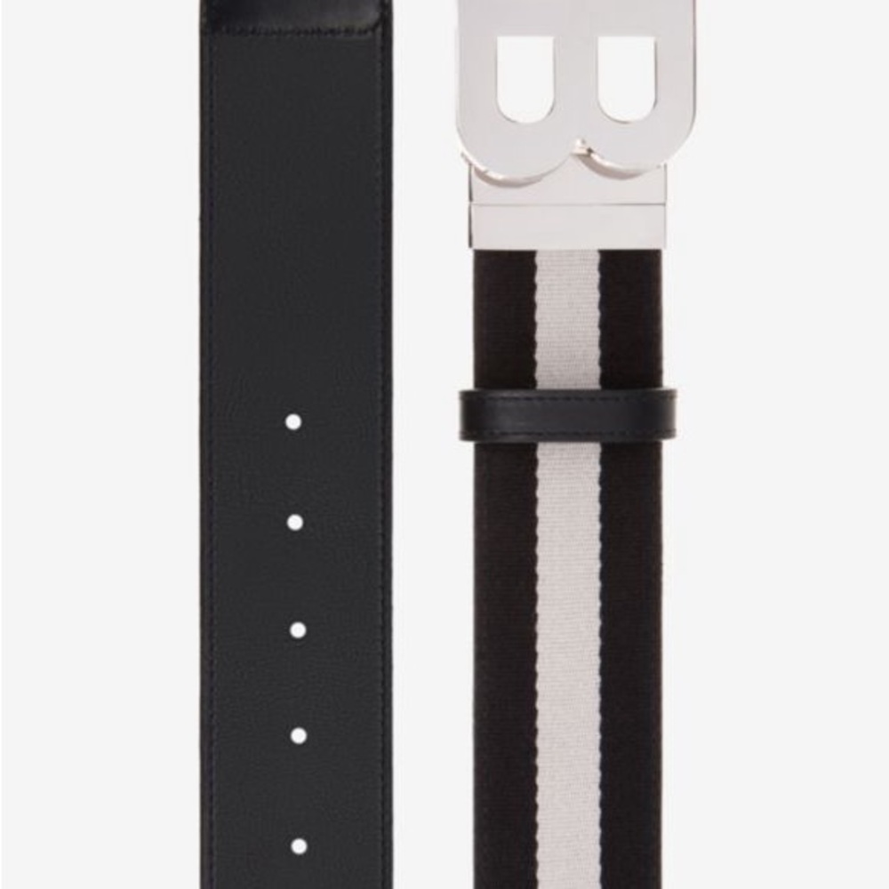 Bally Black and White Belt with Silver Buckle - Picture 2 of 6